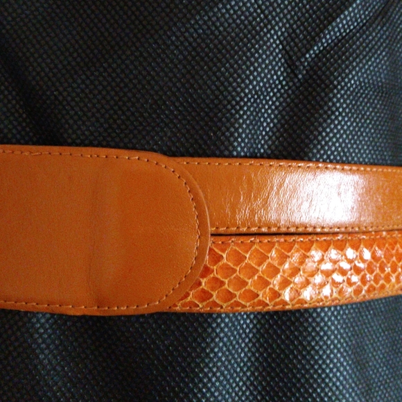 AUTHENTIC 11020 CHRISTIAN DIOR LEATHER & SNAKESKIN ORANGE BELT ML USA (NWOT) - Picture 6 of 10